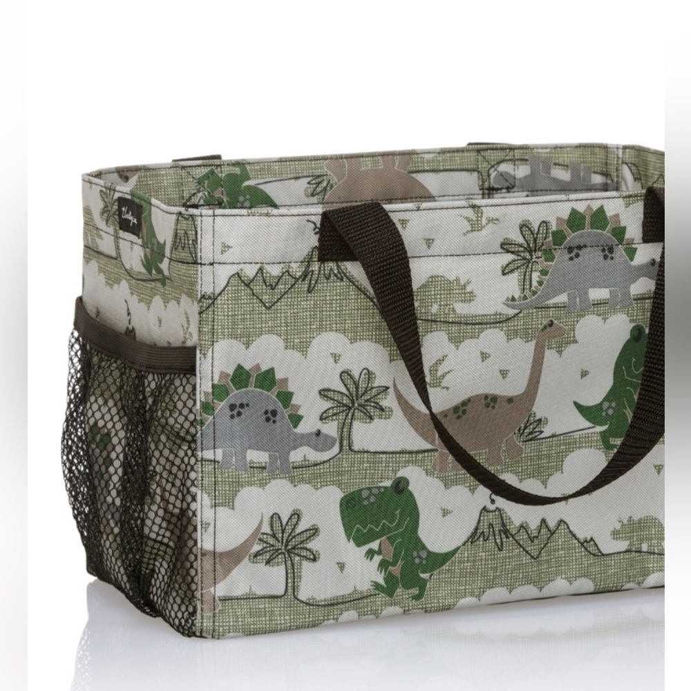 Thirty-One Gray Tote Bag camo dinosaur NWOT